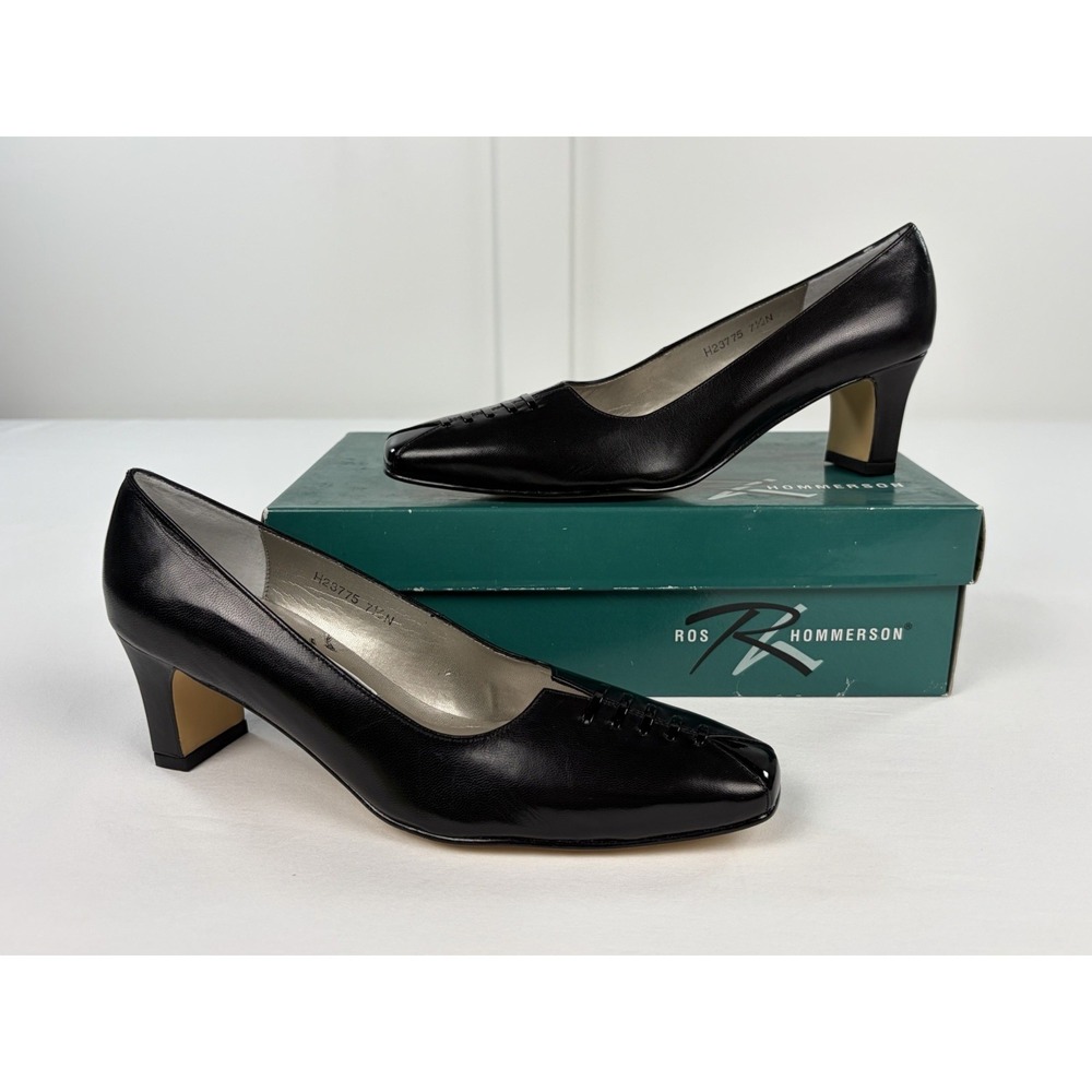 Vintage Ros Hommerson Plaza Pumps Shoes 7.5 N Narrow Black Kid Leather Patent